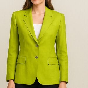 David N. Linen Blazer  Pistachio Green Vintage Oversized Petite Jacket Pockets M